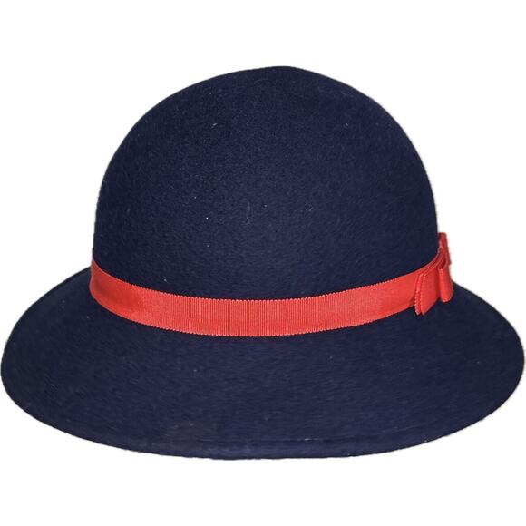 Vintage Doeskin Felt Wool Fedora Bowler Hat Blue/red GEO W Bollman & Co USA - Picture 1 of 5